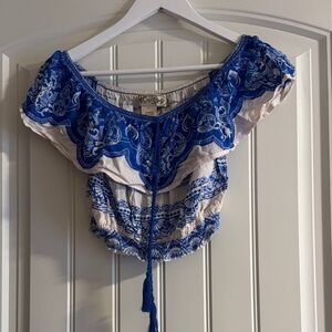 Flying Tomato Blue and White Crop Top